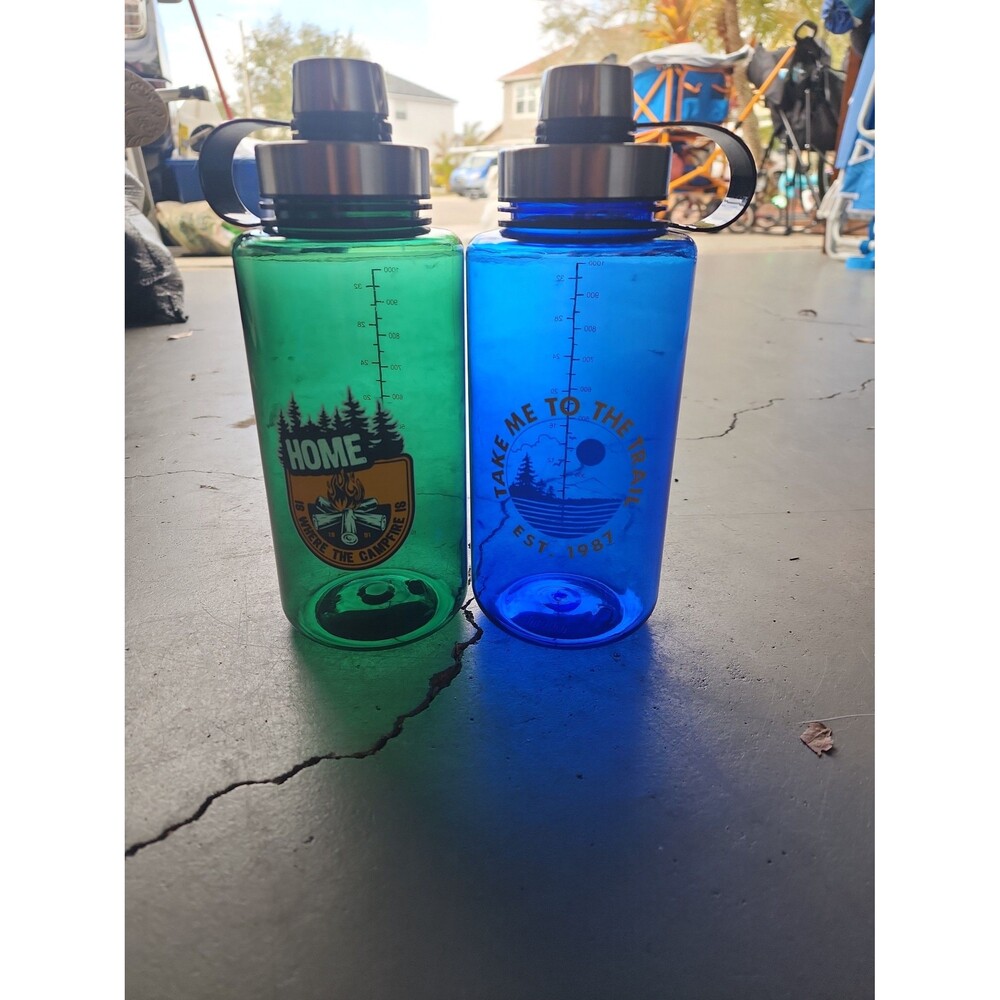 Set of 2 Large 32oz Water Bottles Green & Blue BPA Free Sports Fitness New